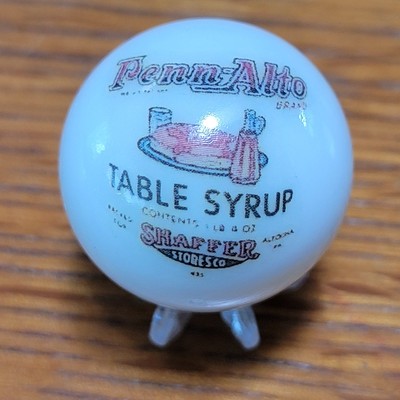 PENNA-ALTO TABLE SYRUP ADVERTISING MARBLE 1'' SHOOTER SZ & STAND COLLECTOR 