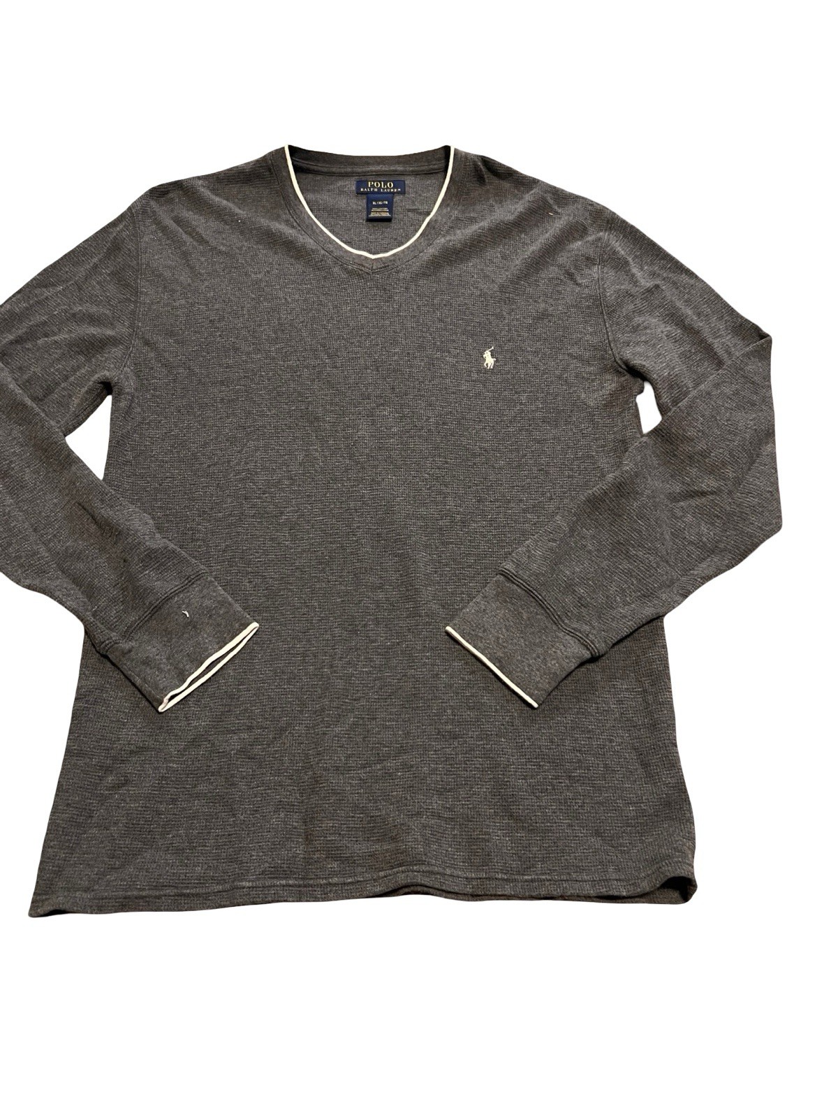 PONY POLO RALPH LAUREN Maglione Pullover Termico Cialda Scollo a V con Punta Grigio Uomo: XL