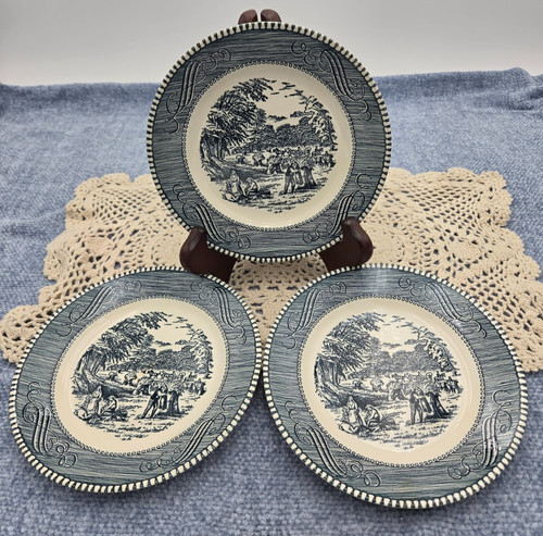 VTG Royal China Currier & Ives Blue The Harvest Bread & Butter Plates (Set of 3)
