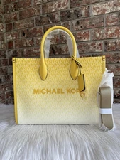 Michael Kors Mirella Medium Ombré Logo Tote Bag Handbag Daisy Yellow