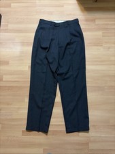 YSL Yves Saint Laurent Pour Homme Navy Rayon Blend Pleated Trousers 33x31