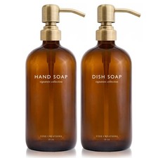 Amber Glass Soap Dispenser Set, Dish Soap and Hand Soap Dispenser Set with St...