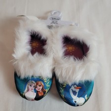 Disney Frozen Anna Elsa And Olaf Fur Trimmed Slippers Size 7/8