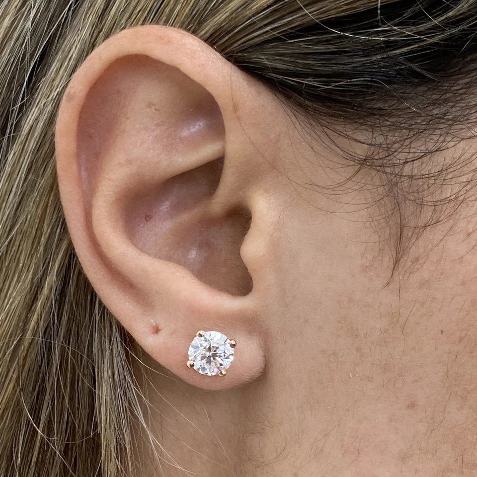 Diamond Stud Earrings IGI Certified E VS1 Round 2 Ct Lab Created 14K Rose Gold - Image 4 of 4