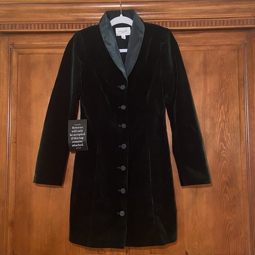 Tuckernuck Pomander Place Dark Green Velvet Stacie Dress Blazer Sz 2 Whimsigoth