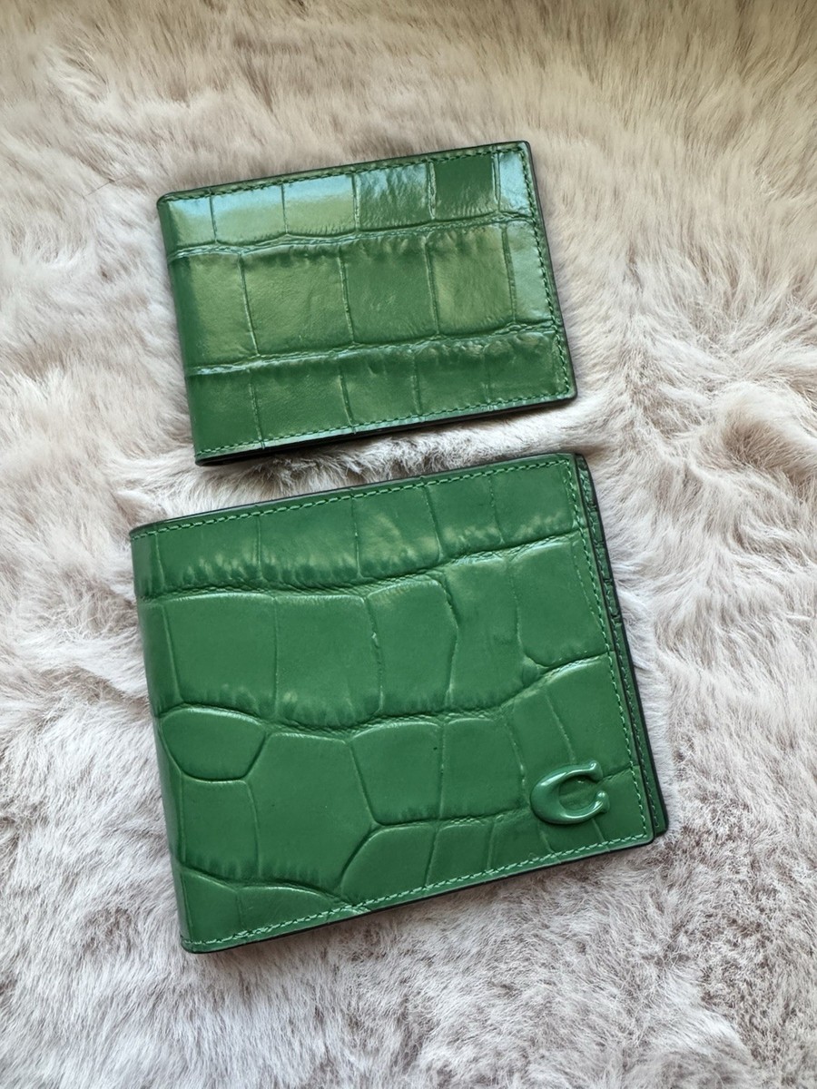 Coach 3-In-1 Billfold Wallet CW439 Mens Green Croc Embossed