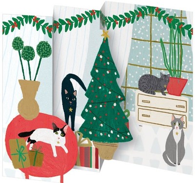Katzen Fabulous Felines dreifach gefaltete Weihnachtskarte 5er Pack 90 x 140 mm mit Umschlägen