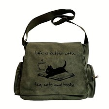 Mujeres Gatos y Libros Patrón Bolsos de Hombro Ajustables Correa de Hombro Mensajero