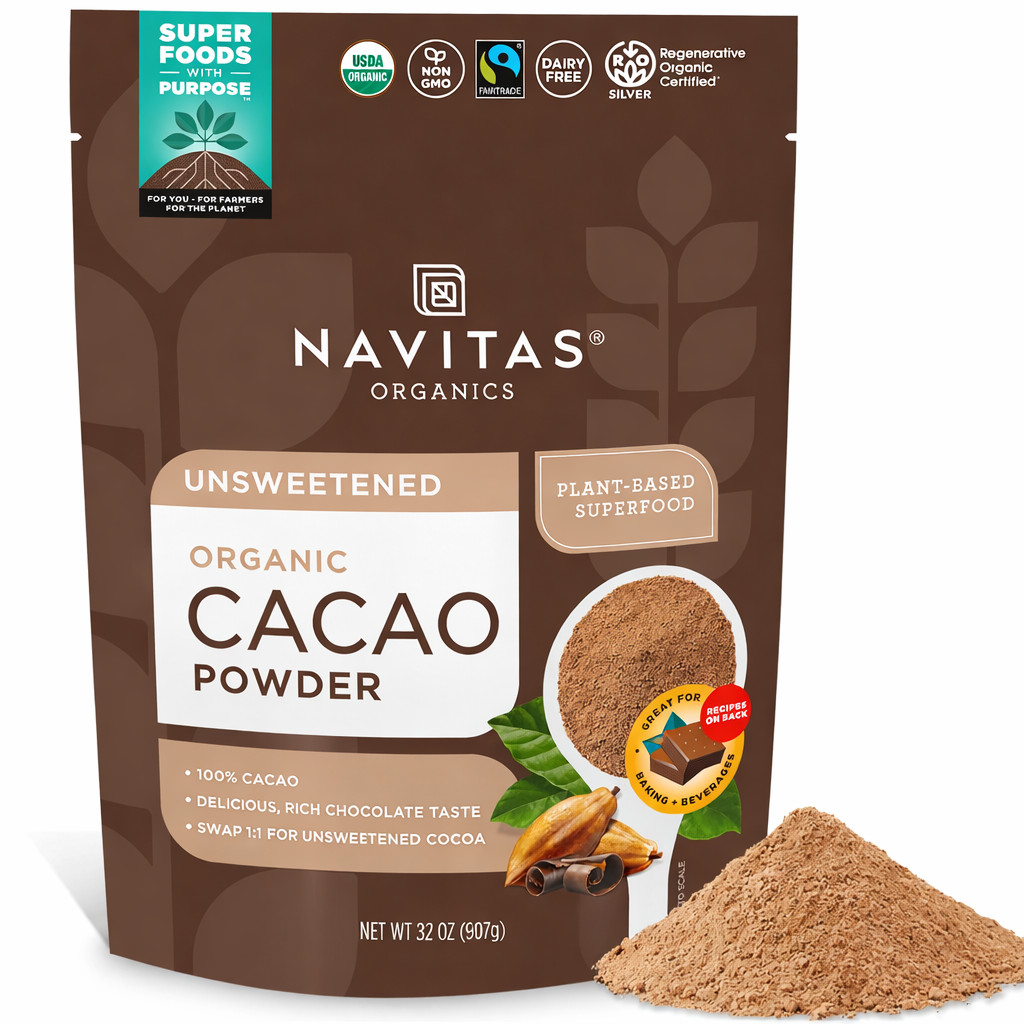 Navitas Organics Organic Cacao Powder VALUE SIZE 32oz (2 lb) BAG  BB  OCT 2027