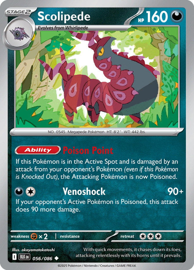 Pokemon Scolipede - 056/086 - Uncommon - Reverse Holo NM-Mint PKMN SV Black Bolt