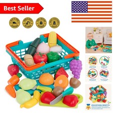 Educational Play Food Set for 3 : Basket, Knives  37 Pieces Included