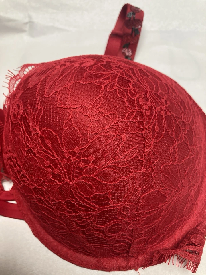 Victoria's Secret Red Embroidered Push Up Cherry Shine Strap Bra Size 36 DDD - Image 4 of 4