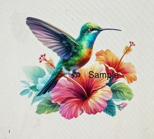 30 HUMMINGBIRD STICKERS ENVELOPE SEALS LABELS 1.5" ROUND FLOWERS FLORAL HIBISCUS