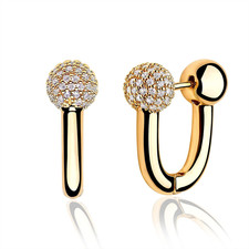 Huggie Hoop Earrings 14K Gold Plated Cubic Zirconia Dainty Simple Cute Beads Ele