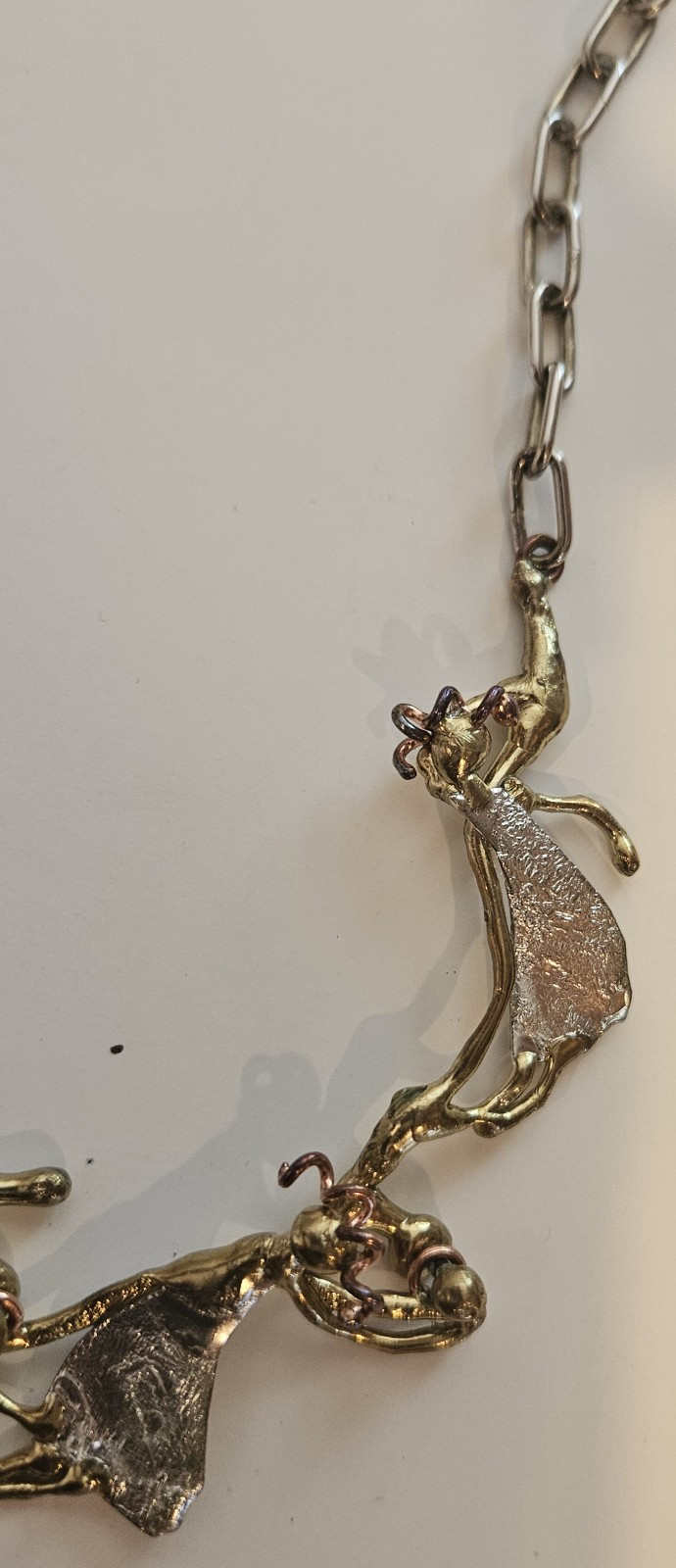 Brutalist Metal Dancing Figures Statement Necklac… - image 5