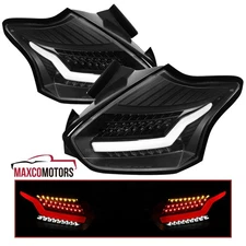 Black Tail Lights Fits 2015-2018 Ford Focus 5Dr Hatchback LED Brake Lamps 15-18