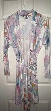 Soma Artist Brush Robe women's s  Tropical Floral Kimono Short Boho Elegant 