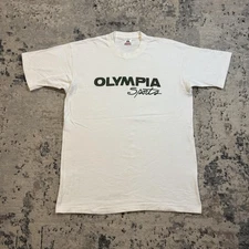 Vintage Olympia Sports Shirt T Mens Large White Short Sleeve Graphic USA 90s
