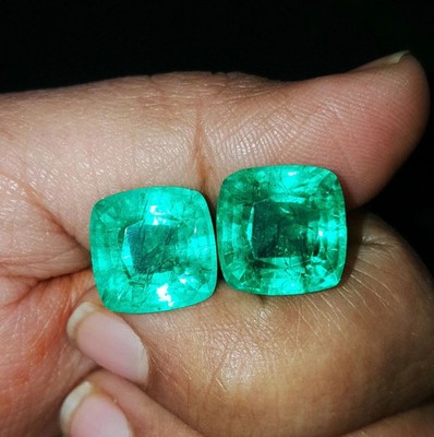 Natural 18 Ct Colombian Emerald Cushion Cut Pair Certified Loose Gemstones