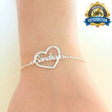 Heart Name Custom Chain Personalized Bracelet Cursive Heart Jewelry Women Gift