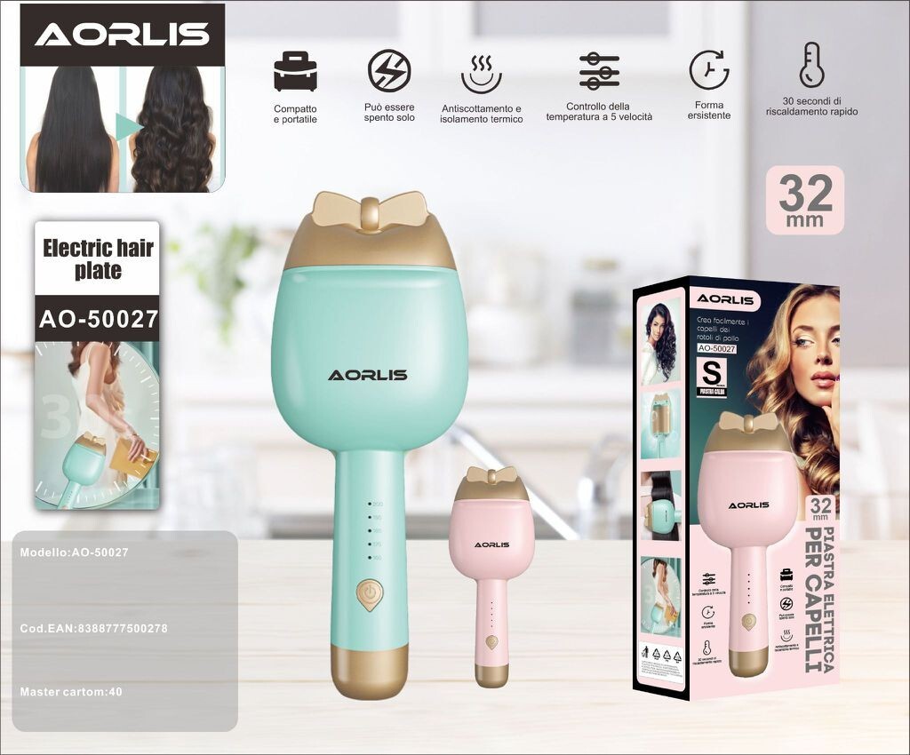 Aorlis AO-50027 Piastra Capelli 3 in 1: Ricci, Onde e Liscio 32mm