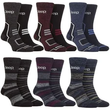 Jeep - Mens 2 Pack Thick Thermal Ribbed Winter Boot Socks