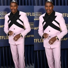 Splicing 2 Pcs Men's Suits Pink Black Formal Dinner Party Prom Tuxedos Man Pants