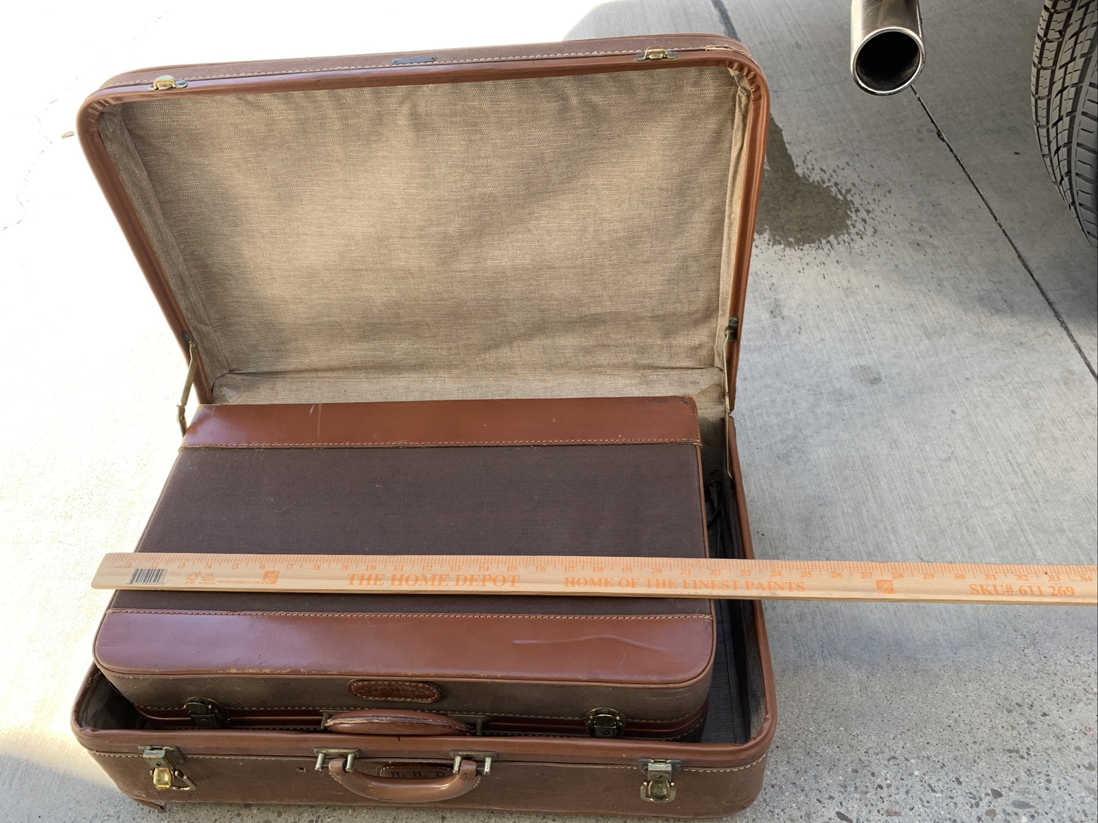 Vintage Lot Of 2 Brooks Brothers Logo Canvas Leather Trim Suitcase