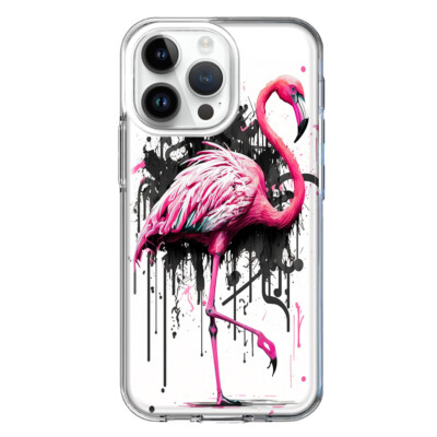 For Apple iPhone 14 Pro Max Shockproof Case Pink Flamingo Graffiti