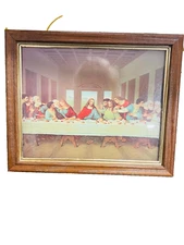 Vintage Last Supper Print Picture Jesus Disciples Wood Framed Under Glass