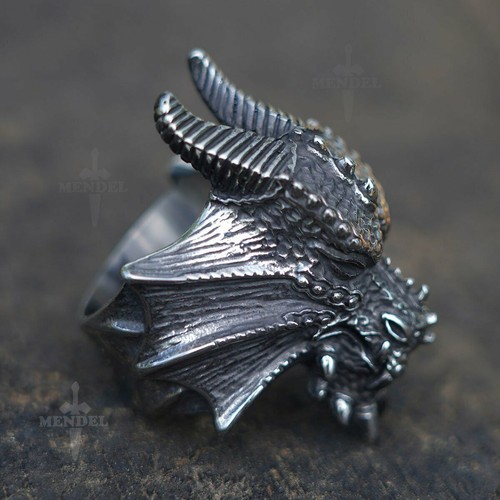 MENDEL cooler großer Gothic Herren Edelstahl Drachenkopf Ring für Männer Größe 7-15 - Bild 2 von 7