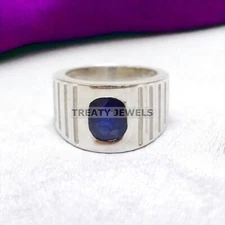 Blue Sapphire Cushion Cut Gemstone With 925 Sterling Silver Ring For Men's #285