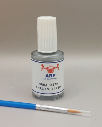 For Subaru Code 39D Brilliant Silver Touch up Paint +Fine Tipped Brush ...