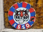 VINTAGE ESSO PORCELAIN SIGN OLD MOTOR OIL TIGER MOTORCYCLE 6" GAS PUMP PLATE