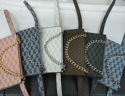 Belt Bag NEW Michael Kors MK LOGO purse Brown Blue Black White chain Fanny Pack  - Afbeelding 1 van 5