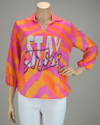 MISSY 3/4-Arm Tunika Oversize Shirt ''STAY strong'' - viel Strass & Glitzer - NEU