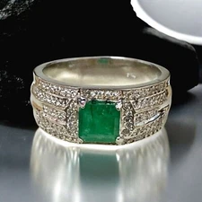 Emerald Asscher Cut Gemstone With 925 Sterling Silver Ring For Men's #488 *