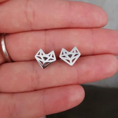 Unisex Titanium Silver Tiny Punk Fox Earrings Stud