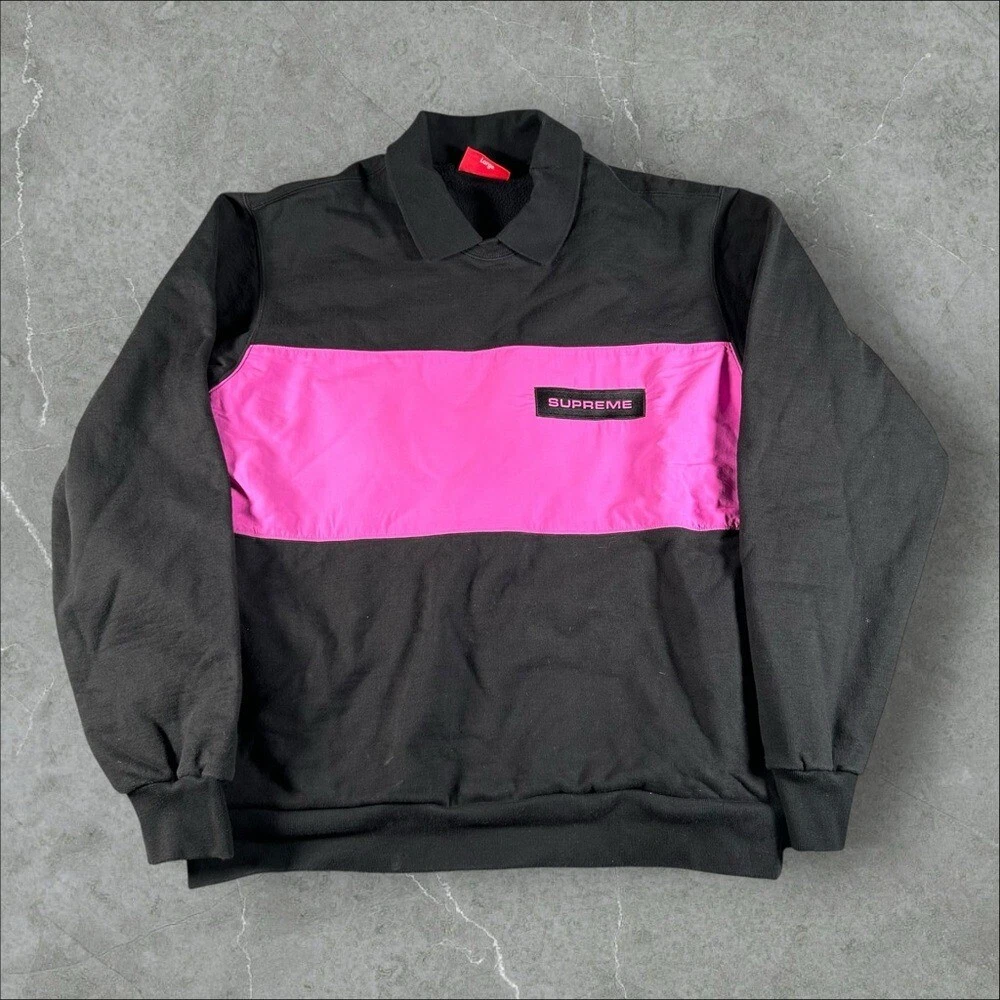 Supreme Sweat Homme Grand Noir Rose Rayé Colorblock Polo FW17 Preppy