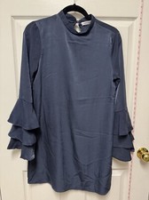 NWT Oxford Sunday Navy Blue Shift Dress Triple Tier Sleeve Size Medium MSRP $75