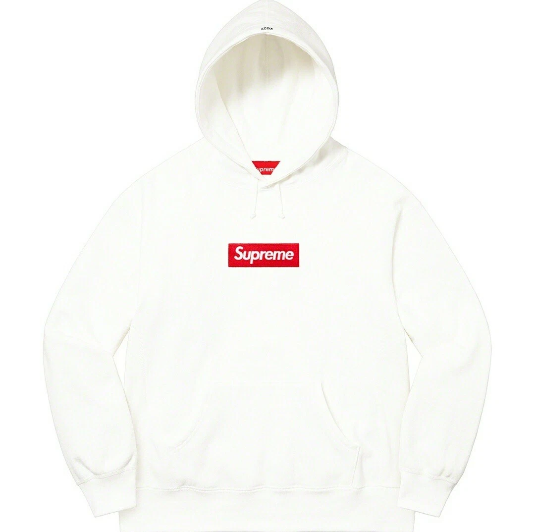 Sweat shirt à capuche logo Supreme Box blanc taille moyenne FW21 flambant neuf Deadstock