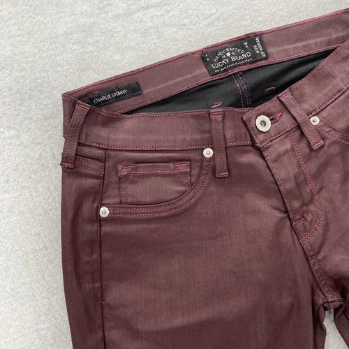 Joe's Jeans Charlie Skinny Crop Women's 6/28 Red Wax Coated Denim Low Rise Pants - Picture 3 of 12