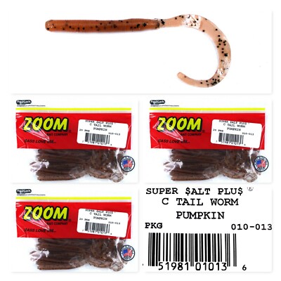 (3) Packs Bags Zoom Super Salt Plus 4'' C Tail Worms Pumpkin 010-013 Brand New