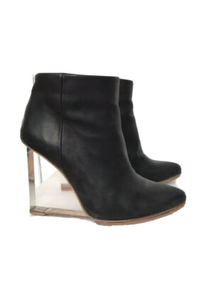 Maison Martin Margiela H&M Black Leather Boots Wedge Plexi heels