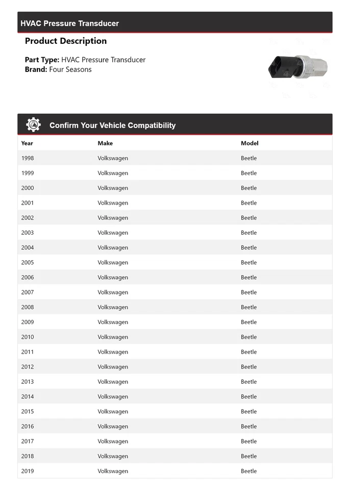 Transductor de presión de climatización para Volkswagen Beetle 1998-2019 4 estaciones 1999 2000 Foto 2 de 4