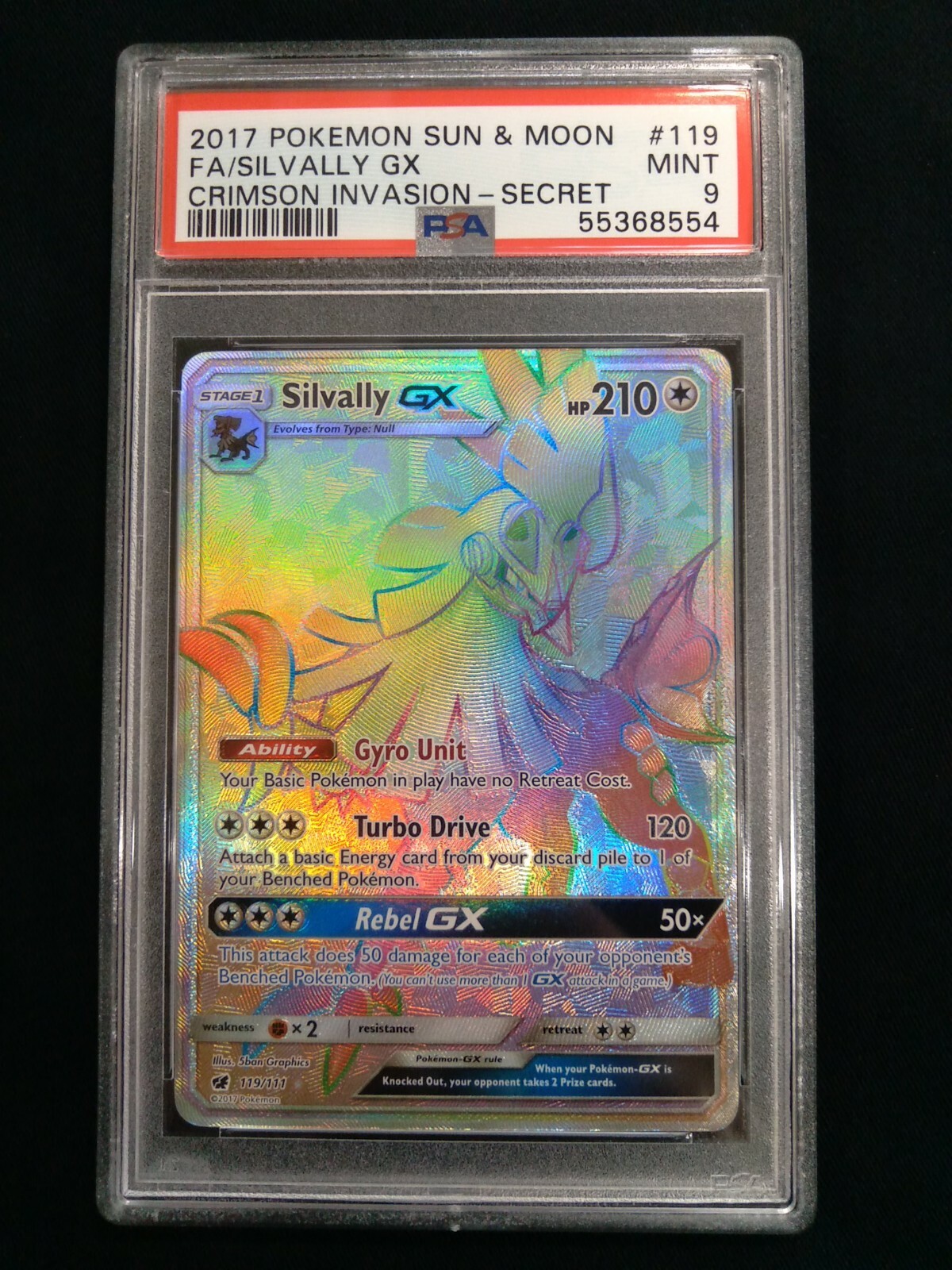 Graded PSA 9 2017 Pokemon Sun & Moon SILVALLY GX #119 Crimson Invasion MINT