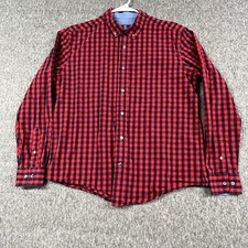 George Shirt Mens Medium 38-40 Red Black Plaid Long Sleeve Button Down