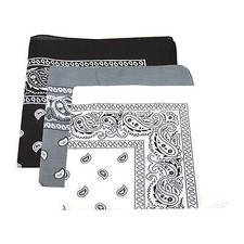 Paisley Bandanas Cotton 12 Pack 22" x 22" Black, White, Grey
