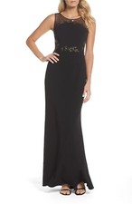 NWT Adrianna Papell Embellished Knit Crepe Gown in Black [SZ 6 ] #G85