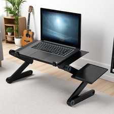 Folding Laptop Desk Stand - Adjustable, Cooling Fan, Portable  Black Bed Table